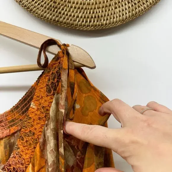 Anthropologie Moulinette Soeurs Beautiful Orange Silk Cold Shoulder Midi Dress 0 - Picture 6 of 8